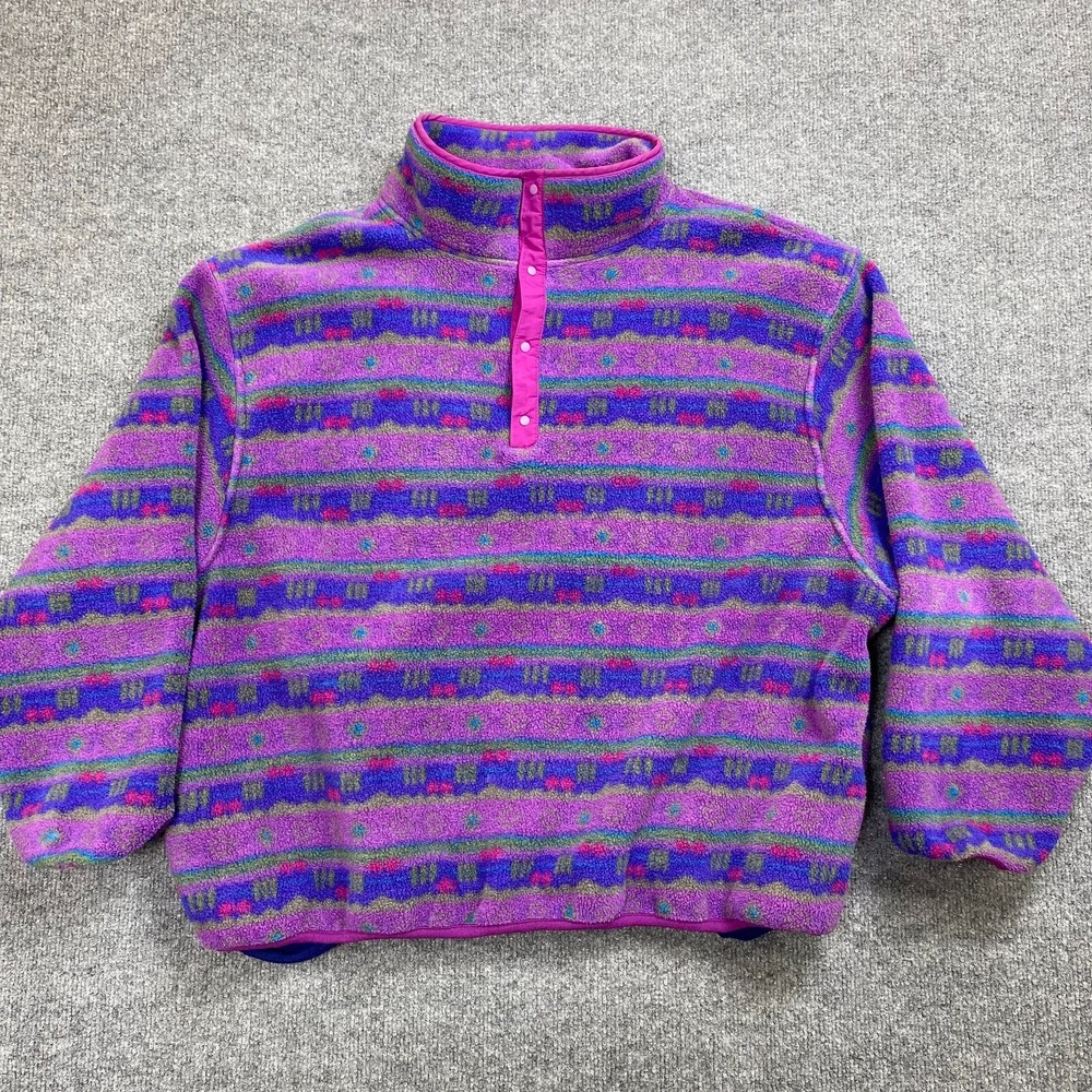 Vintage LL Bean Factory Store Fleece Snap Pullover Purple Southwestern Mens XL